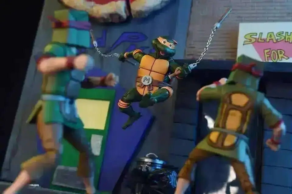 Four New NECA Anime Action Figures – Leonardo Teenage Mutant Ninja Turtles Pizza Club Model Figurines for Toys & Shelf Display