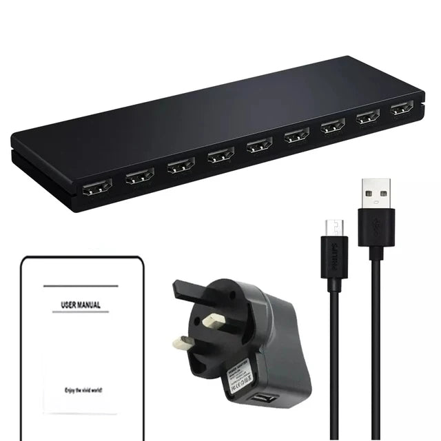 HDMI Splitter 1x8 4K 30Hz — 8-Port Video Distributor Converter, HDCP1.4 for PC, Laptop, PS4, DVD, Projector, TV