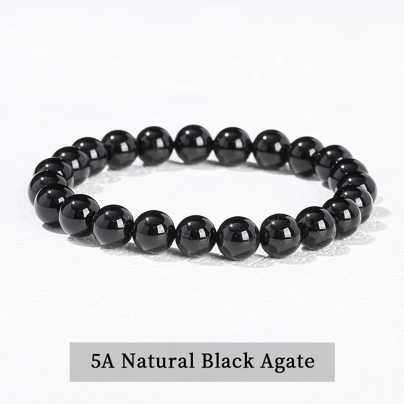 Natural Stone Beaded Bracelet - Obsidian, Fluorite & Quartz Healing Stretch Jewelry for Men & Women