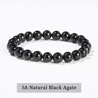 Natural Stone Beaded Bracelet - Obsidian, Fluorite & Quartz Healing Stretch Jewelry for Men & Women