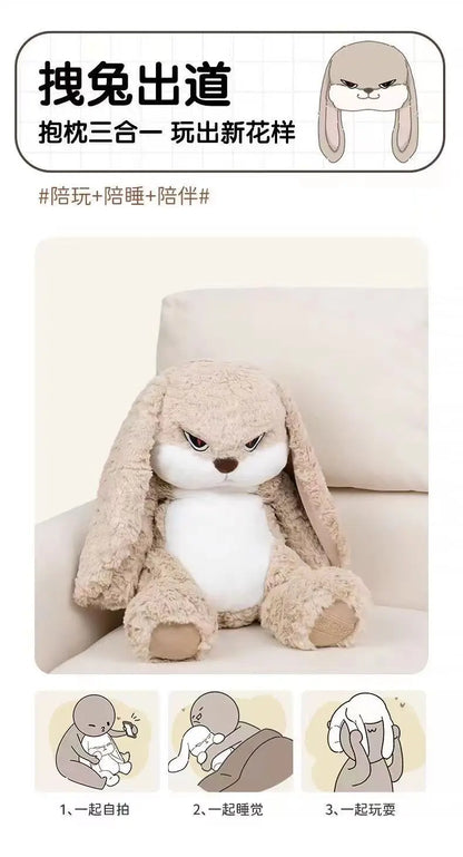 Large Angry Rabbit Plush Toy – Cute Kawaii Stuffed Animal, Soft Doll for Room Decor & Birthday Gift