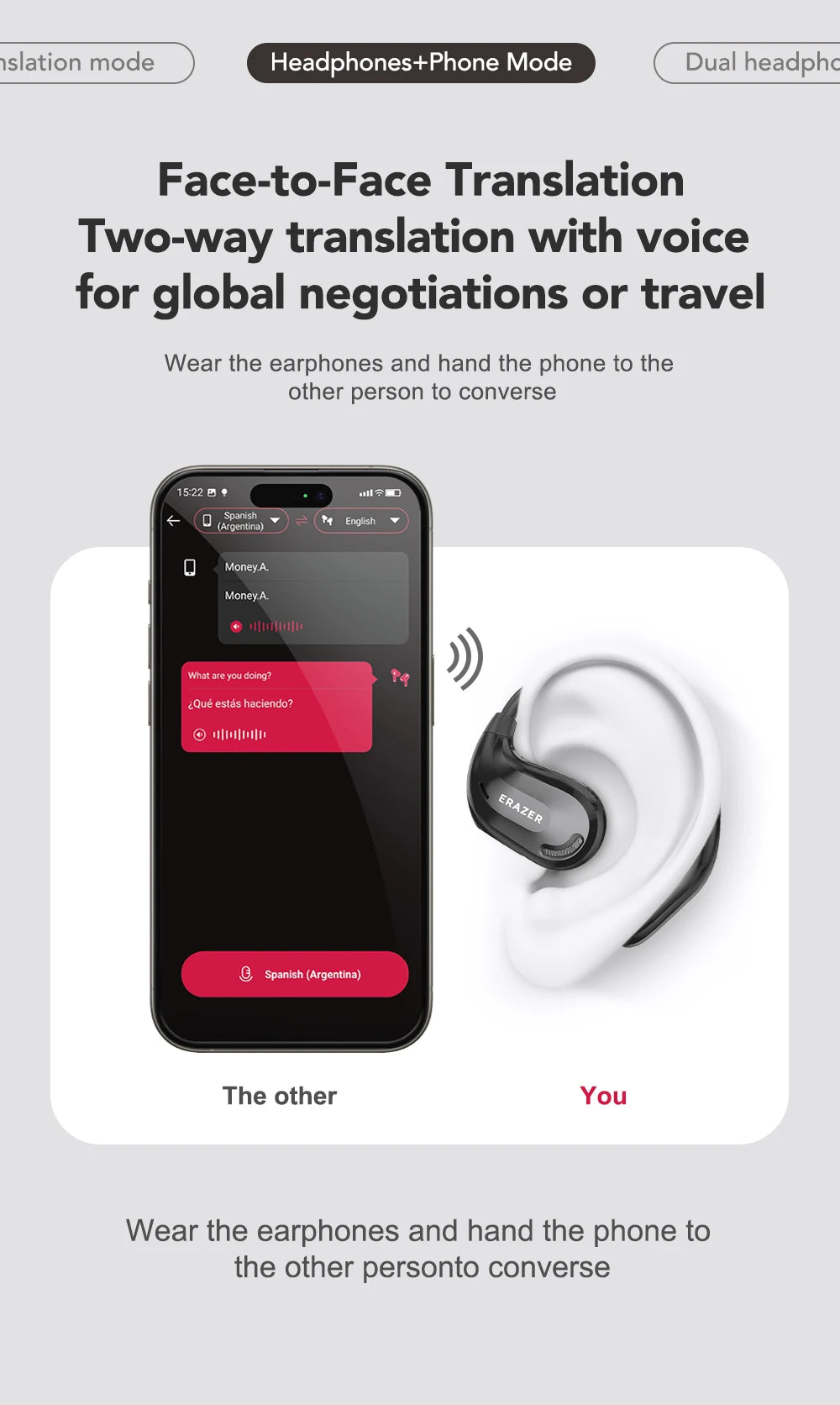 ERAZER XT66PRO Bluetooth Earphones – ASMR Headsets, DIY App, AI Translator, Wireless Earbuds with 13-Hour Battery Life & Display