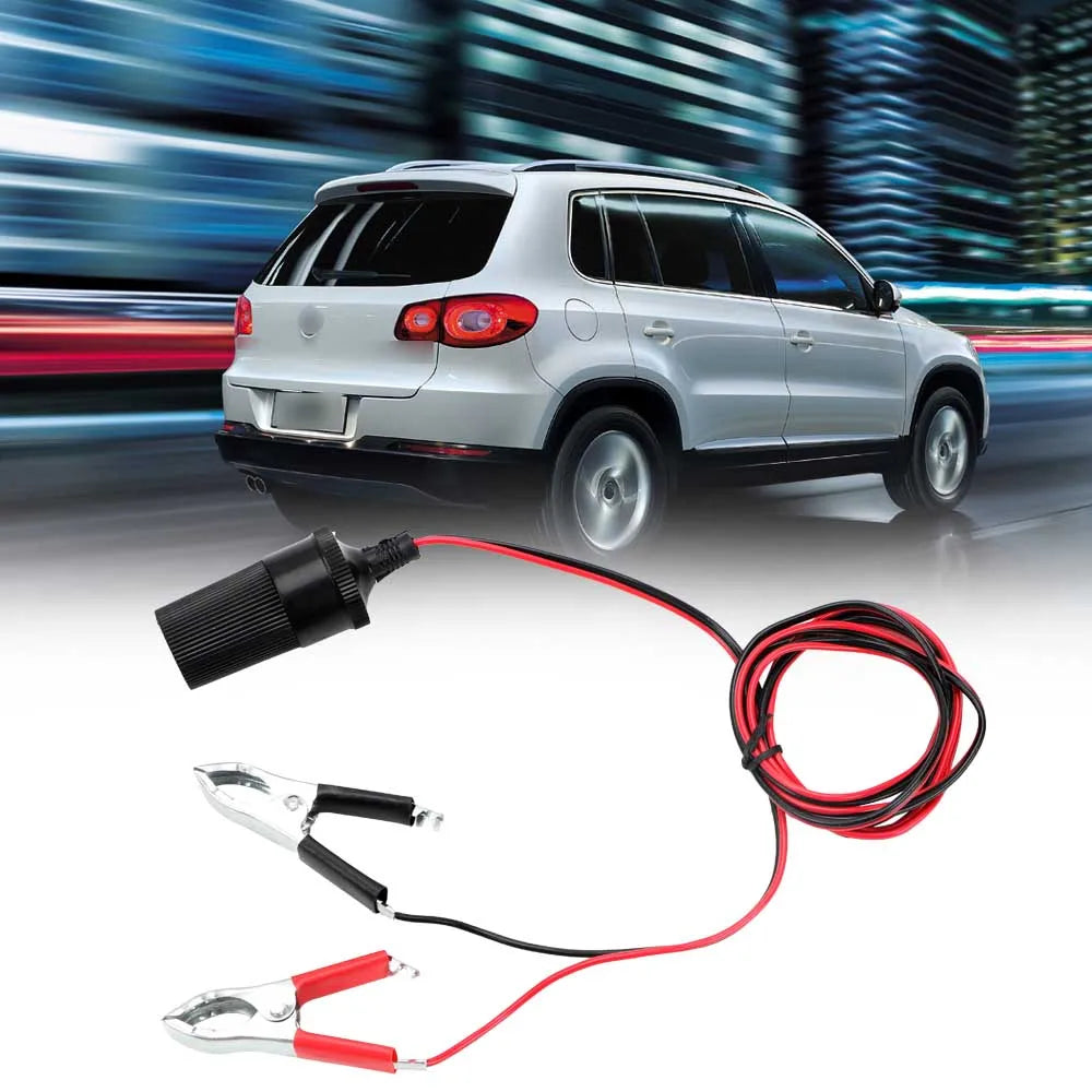12V 15A Car Battery Terminal Clamp – Female Socket Plug, Cigarette Lighter Power Adapter for Car Accessories