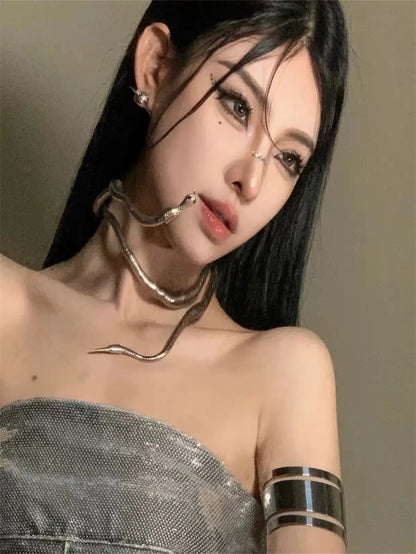 Metal Snake Hair Chain - Creative Wrap-Around Hairband & DIY Necklace Accessory with Open Design
