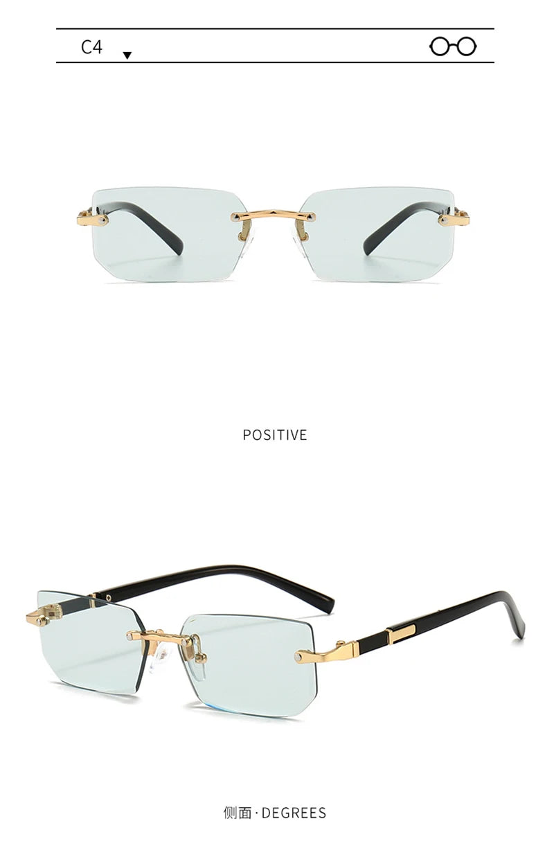 Fashion Rimless Sunglasses – Classic Small Square Frameless Shades for Men & Women, Summer Travel Eyewear
