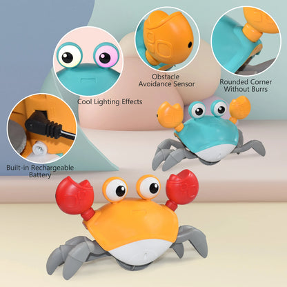 Kids Induction Crab & Octopus Crawling Toy – Electronic Musical Pets, Toddler Moving Toy that Avoids Obstacles, Party Gift