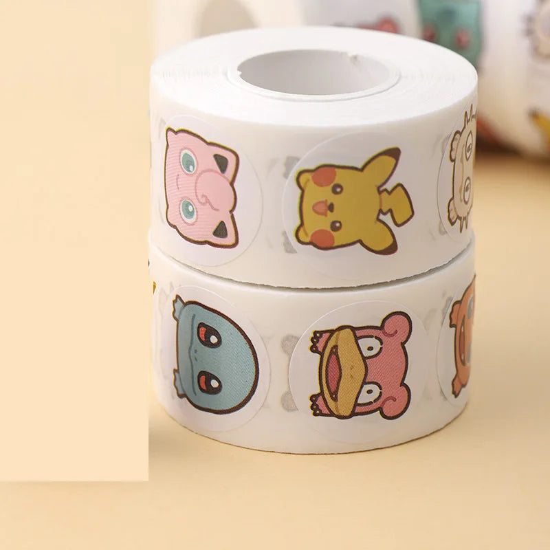 500pcs Kawaii Anime Cartoon Stickers - Pikachu & Charizard Round Seals for DIY Crafts, Laptops & Gifts