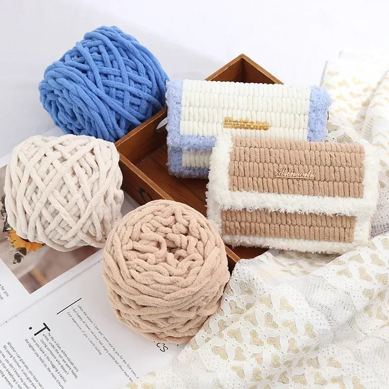 100g Chenille Knitting Yarn – Soft Thick Cotton Ice Strip Wool for DIY Hand Knitting Scarves & Crafts
