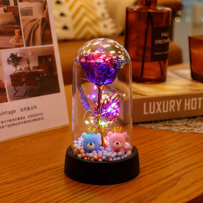 LED Eternal Rose Gift - 24K Gold Foil Flower with Glass Dome Light for Valentine’s Day, Wedding & Special Occasions