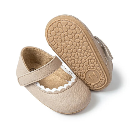 Meckior Baby Boys & Girls Shoes - Infant Leather with Rubber Sole, Anti-Slip Toddler First Walkers, Newborn Princess Crib Shoes