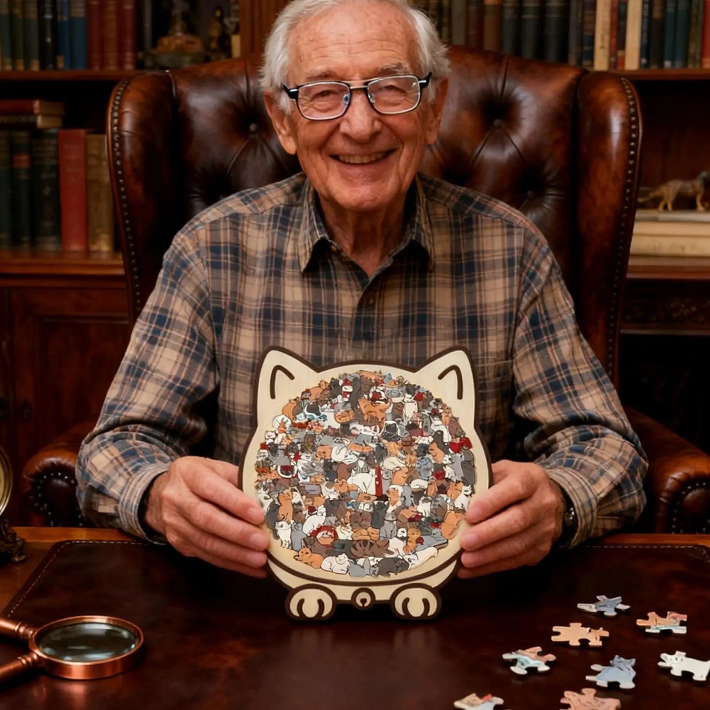 135-Piece Cat-Shaped Wooden Jigsaw Puzzle – Unique Irregular Puzzle Game for Cat Lovers, Birthday & Xmas Gift