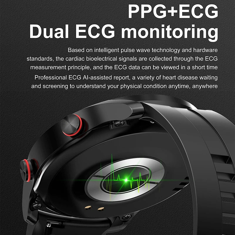 ECG+PPG Bluetooth Call Smartwatch for Men – Laser Health, Blood Pressure, Fitness, Waterproof Sports Watch with Box