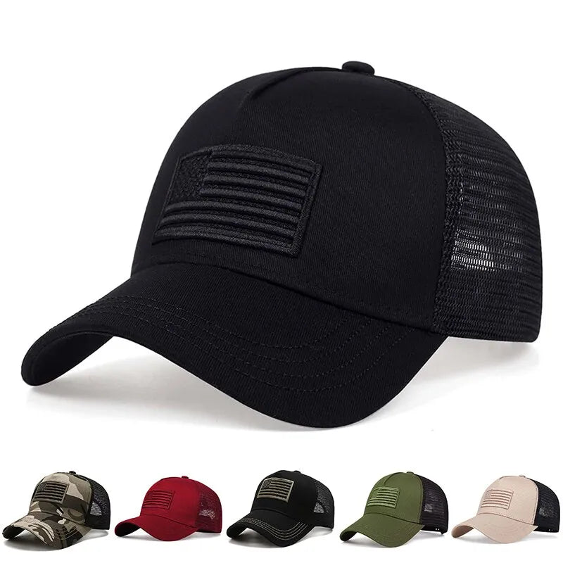 Fashion American Flag Embroidery Baseball Net Caps - Adjustable Casual Hats for Spring and Summer Outdoor Sunscreen Protection