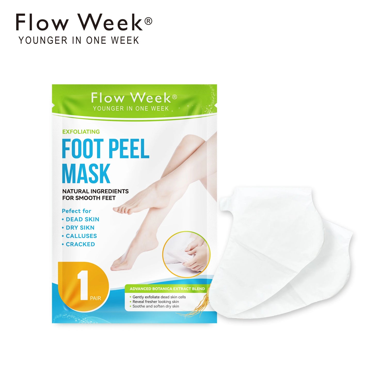 FlowWeek Exfoliating Foot Mask – Removes Dead Skin, Calluses & Dry, Chapped Feet for Smooth, Soft Skin