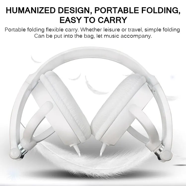 Wired 3.5mm Bass Stereo Headphones – Foldable with Microphone, Adjustable for PC, MP3 & Mobile Devices