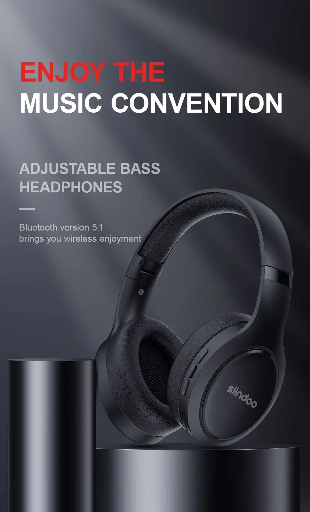 Siindoo JH919 Wireless Bluetooth Headphones - Foldable Stereo Earphones, Super Bass, Noise Reduction Mic for Laptop, PC, TV