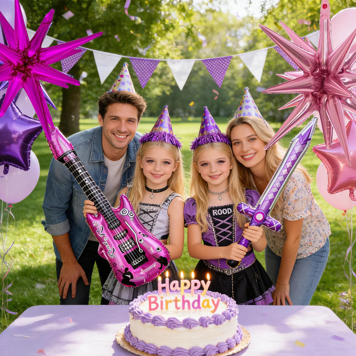 7-Piece K-Pop Balloon Set - Pink and Purple Music-Themed Party Decorations for Birthdays, Concerts, and K-Pop Celebrations