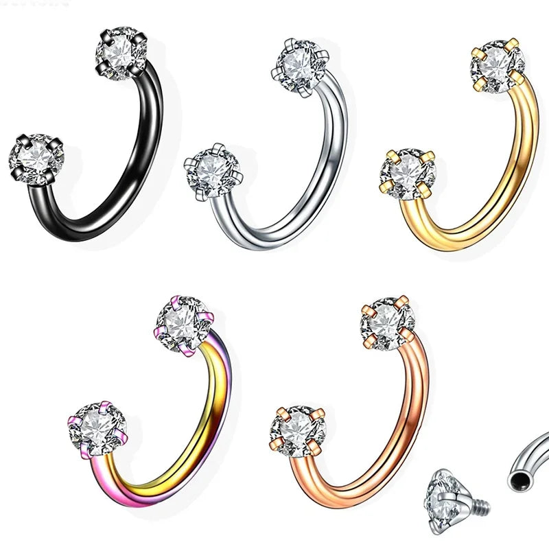 Stainless Steel Crystal Hoop Piercing – Nose, Ear, Belly Ring for Women & Men, Cartilage Helix Daith Jewelry