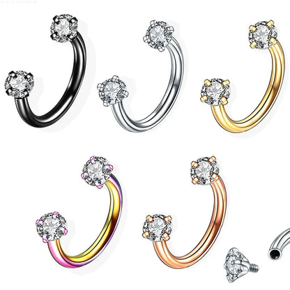 Stainless Steel Crystal Hoop Piercing – Nose, Ear, Belly Ring for Women & Men, Cartilage Helix Daith Jewelry