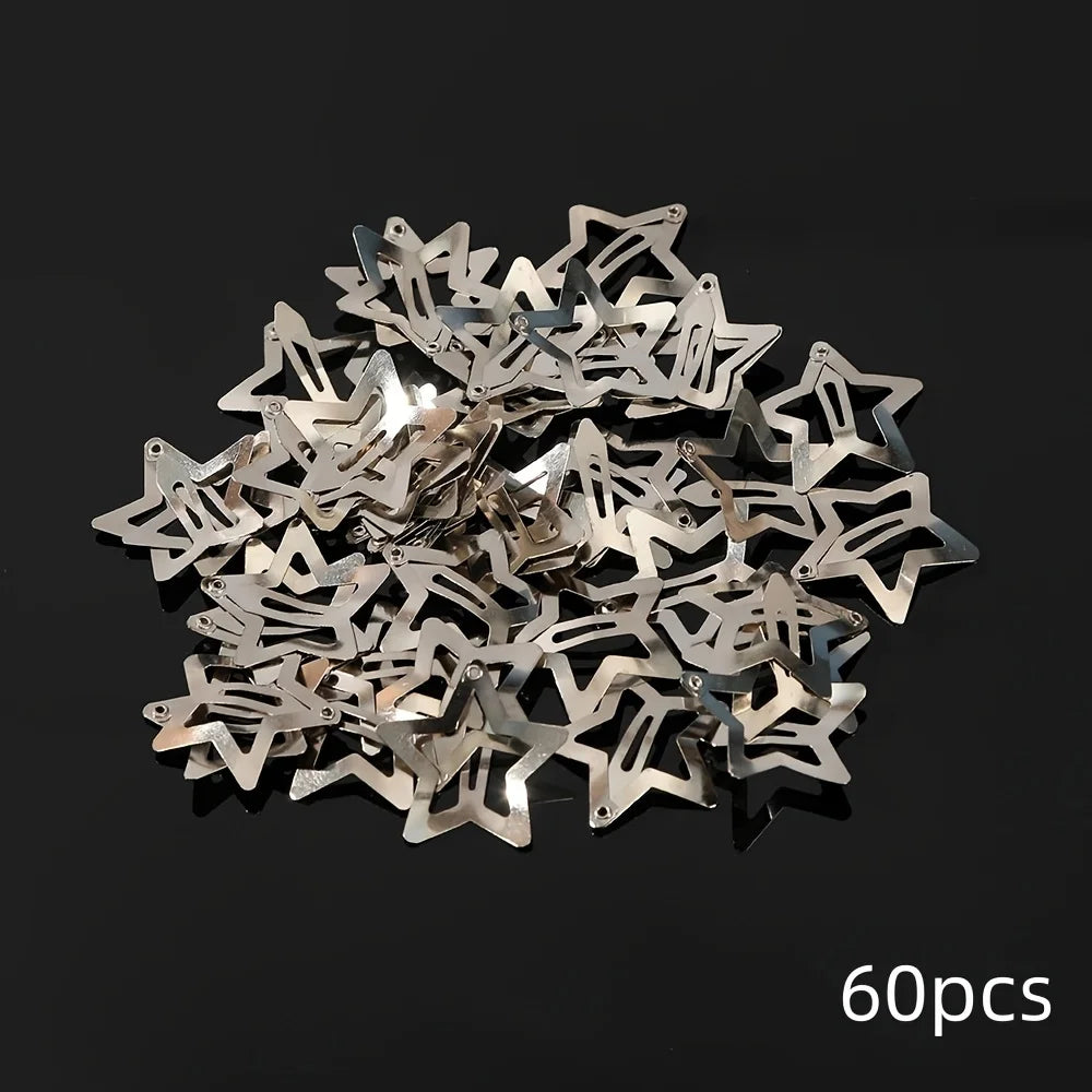 Y2K Silver Star Hair Clips - Metal Snap Clip Barrettes & Sparkle Hairpins for Girls, 5–200pcs