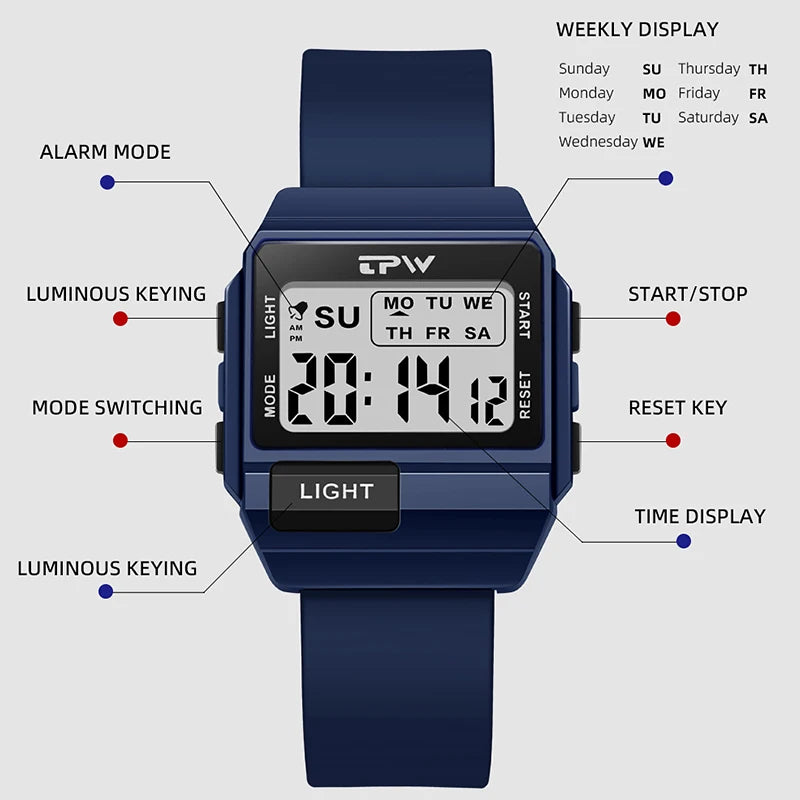 TPW 36mm Digital Watch for Women & Teens - Water-Resistant Midsize Wristwatch