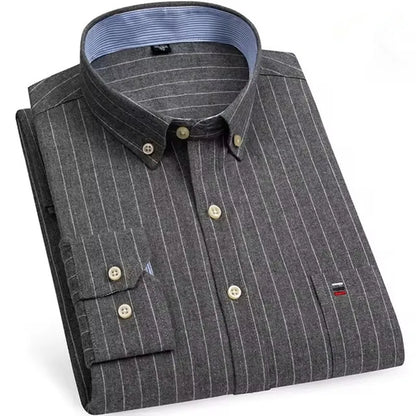 Men’s Checkered Oxford Shirt - Long Sleeve Cotton Button Down Gingham Top with Single Pocket 6XL-7XL