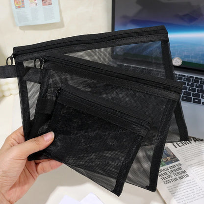 1/3pcs Mesh Clear Cosmetic Bags — Small & Large Black Makeup Travel Organizer Pouches for Toiletries & Lipstick Storage