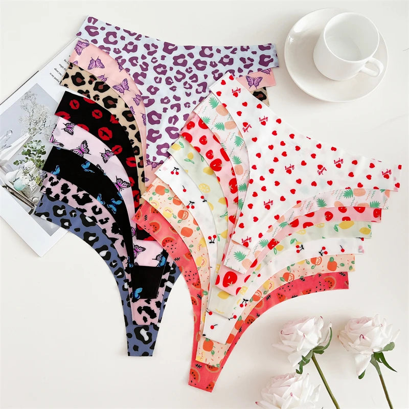 FINETOO 4Pcs Women’s Seamless Thong Underwear - Ultra Soft Leopard Print G-String Lingerie with Stretch Comfort Fit