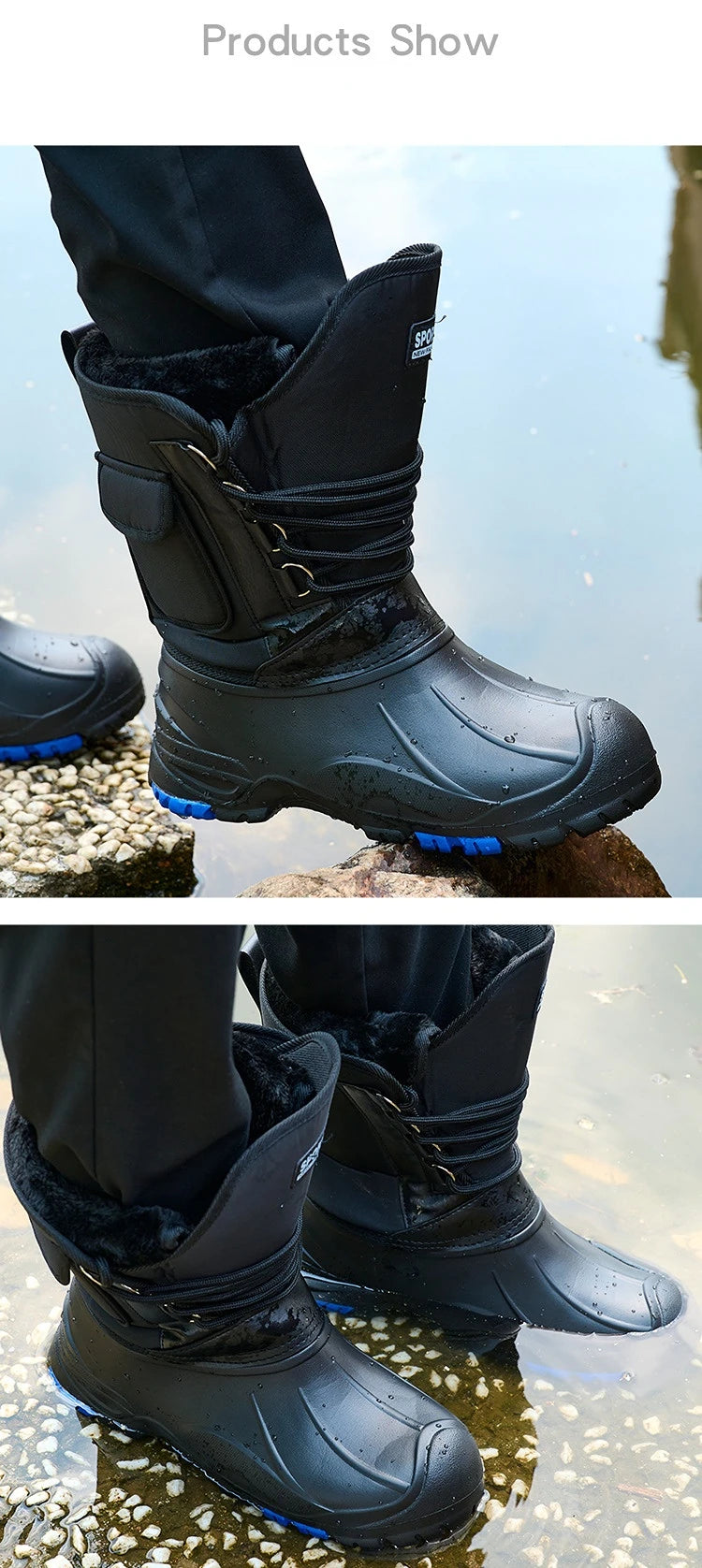 Men’s Waterproof Non-Slip Rain Boots — Cotton Mountaineering & Fishing Work Shoes for Spring Farm Use