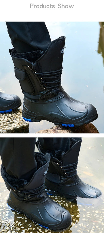 Men’s Waterproof Non-Slip Rain Boots — Cotton Mountaineering & Fishing Work Shoes for Spring Farm Use