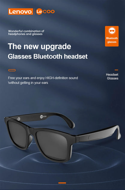 Lenovo Lecoo C8 Lite Bluetooth 5.3 Sunglasses – Wireless HiFi Earphones, HD Calls, Anti-Blue Light for Outdoor & Driving