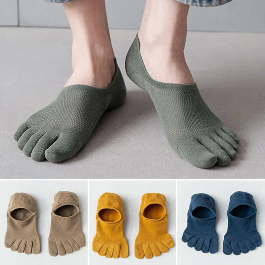 Men’s Five-Finger Toe Socks – Breathable Mesh No-Show Ankle Sports Socks, Sweat-Absorbing Cotton Short Boat Socks