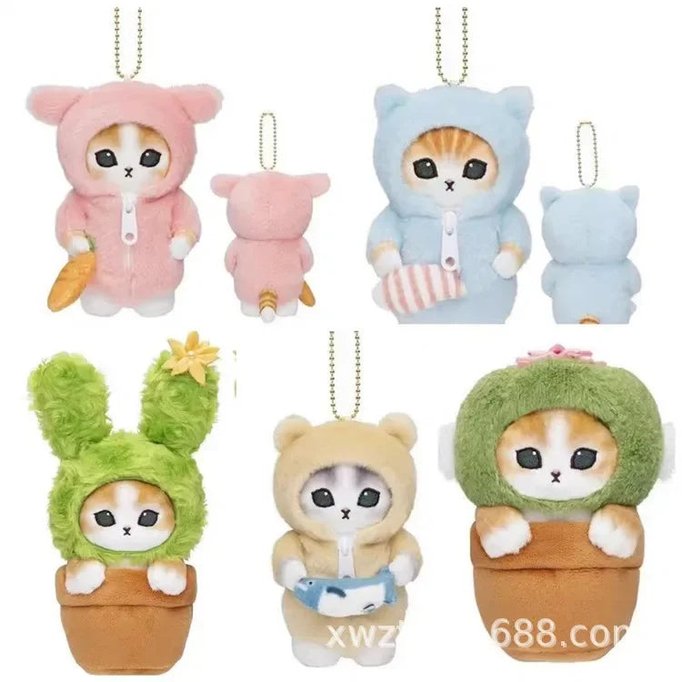 Hot Kawaii Plush Keychain Pendant — Mofusand Shark Cat & Cross-Dressing Hello Kitty/Kuromi Backpack Charm