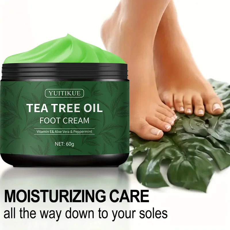 YUITIKUE Tea Tree Oil Foot Cream – Vitamin E, Aloe Vera & Peppermint Moisturizer for Dry Feet