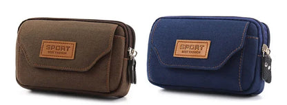 6.5" Men’s Canvas Waist Pack – Soft Pouch Belt Bag for Running, Travel & Camping