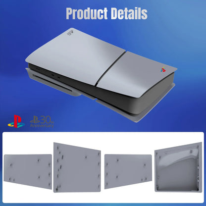Limited Edition Grey Custom Replacement Faceplates for PS5 Slim Console - ABS Cover Shell with Logo and 30th Anniversary Sticker