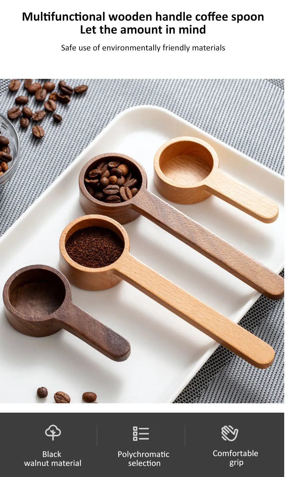 Wooden Measuring Spoon – Coffee Bean, Tea, Sugar & Spice Scoop, Kitchen Measuring Tool & Coffee Accessory