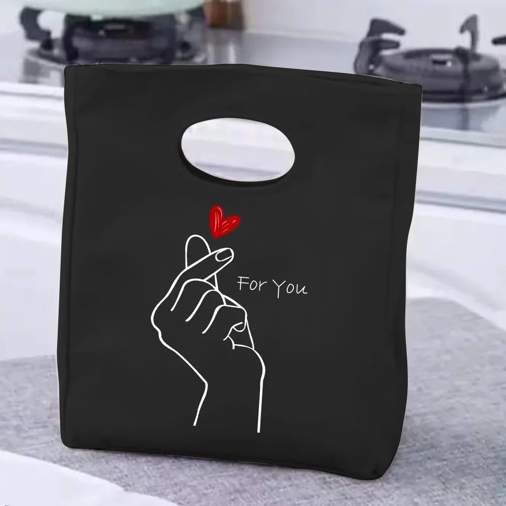2024 Insulated Lunch Bag with Handle – Portable Thermal Cooler Lunch Box for Picnic, Travel & Food Storage, White Printed Design