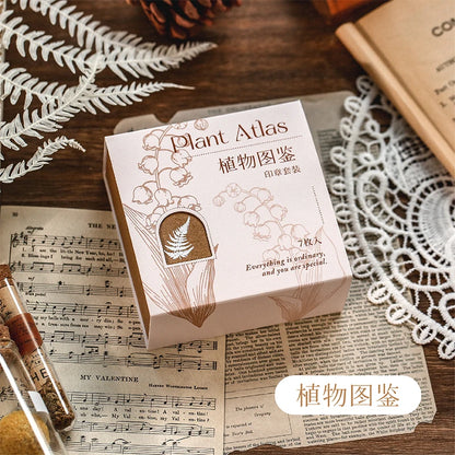 Yoofun 7-Piece Vintage Moon & Plant Wooden Stamps — Rubber Stamps for Scrapbooking, DIY Craft & Stationery
