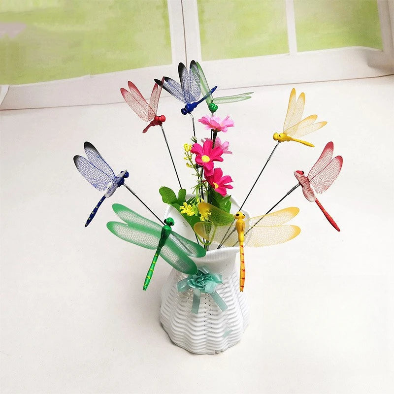 3D Simulated Dragonfly Garden Stakes – Decorative Plastic Flower Pot & Fence Ornaments (10/20PCS)