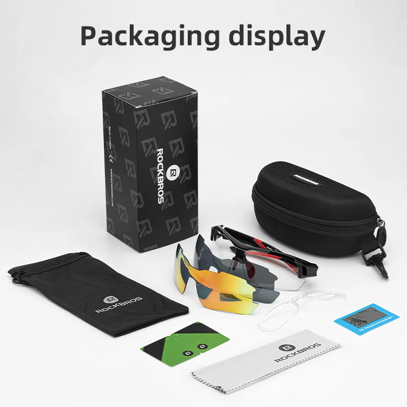 ROCKBROS Polarized Cycling Glasses for Men – 5 Lens Sports Sunglasses for Road, MTB, and Mountain Bike Protection. Goggles Eyewear