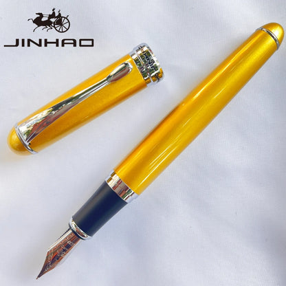 Jinhao X750 Fountain Pen Set - Medium Nib with Ink Converter, Silver Trim Calligraphy Writing Pen & Gift Set