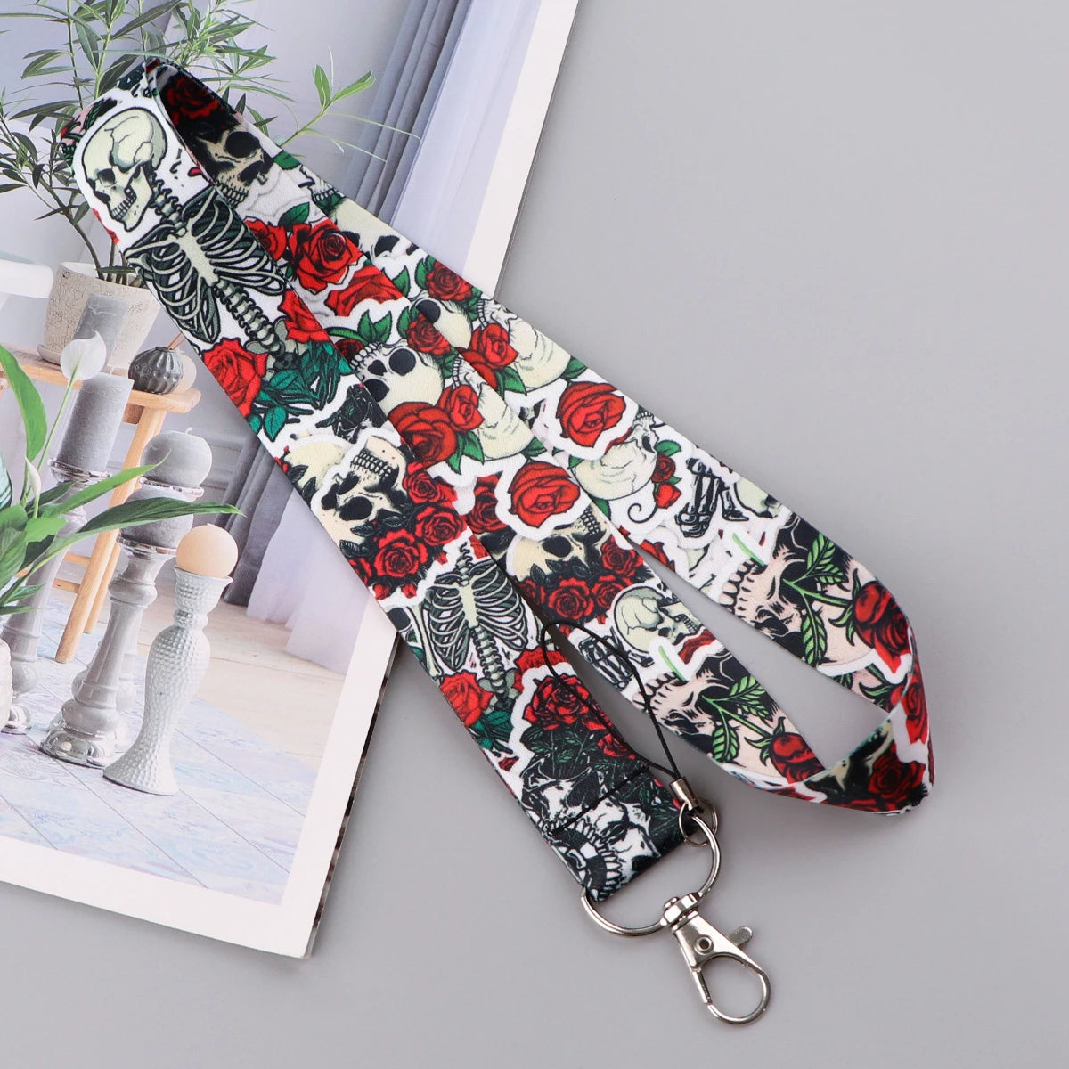 Black Crow Punk Skull Lanyard – Credential Holder Neck Strap for Keys, ID Cards & Phone Accessories, Halloween Gift
