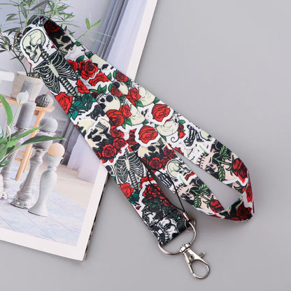Black Crow Punk Skull Lanyard – Credential Holder Neck Strap for Keys, ID Cards & Phone Accessories, Halloween Gift
