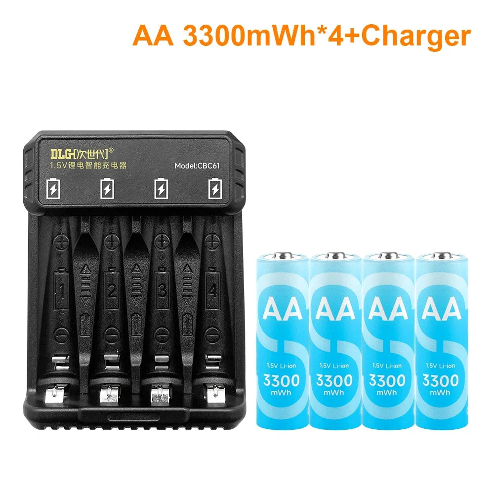 DLGPOWER 1.5V AA/AAA Rechargeable Lithium Batteries with Charger – for Camera, Electric Toy, Remote Control, Game Controller