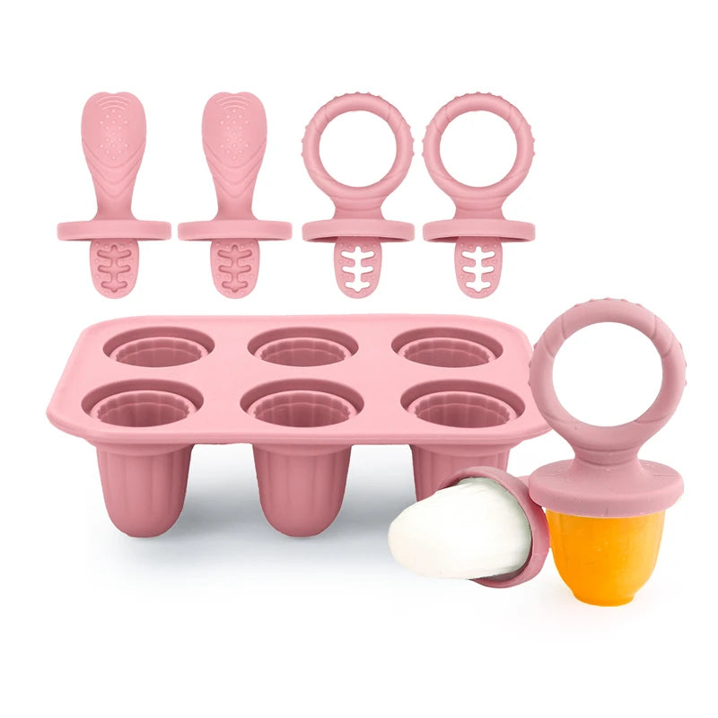 4/6 Cavity Baby Teething Ice Cream Mold – Silicone Freezing Milk Popsicle Stick Maker for DIY Homemade Summer Treats & Kitchen Use