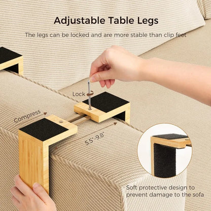 Black Sofa Armrest Tray with Storage Box – Couch Arm Table with 360° Rotating Top & Phone Stand