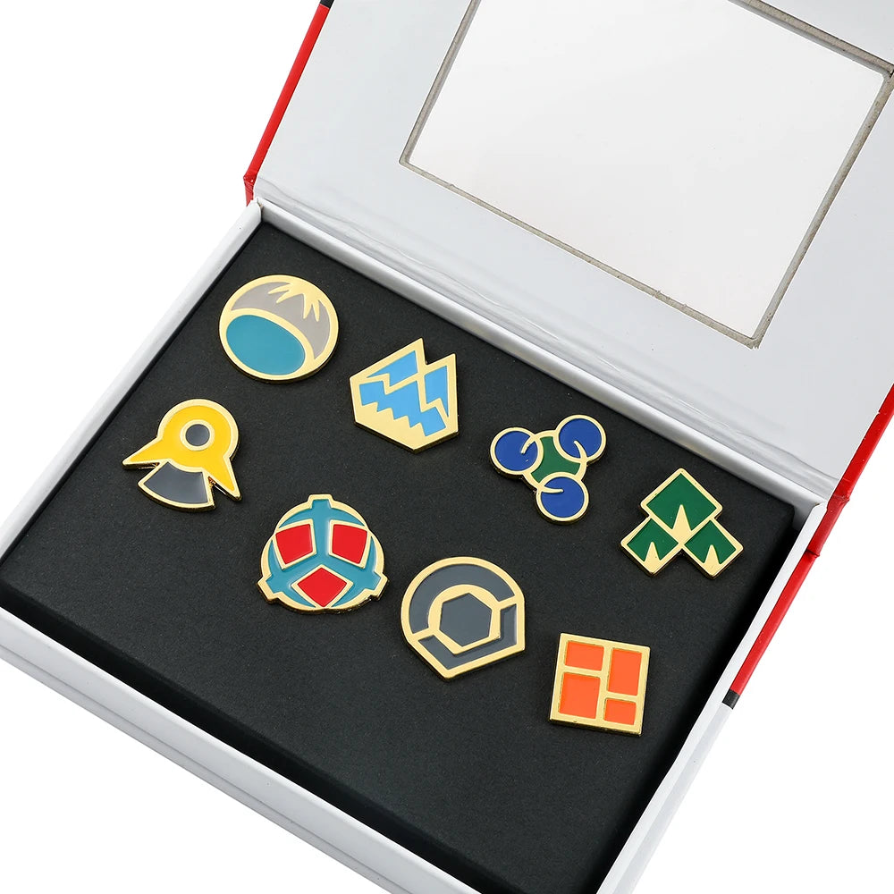 Pokémon Gym Badges Box Set – Kanto, Johto, Hoenn, Sinnoh, Unova, Kalos & Orange Islands Region Pins and Brooches