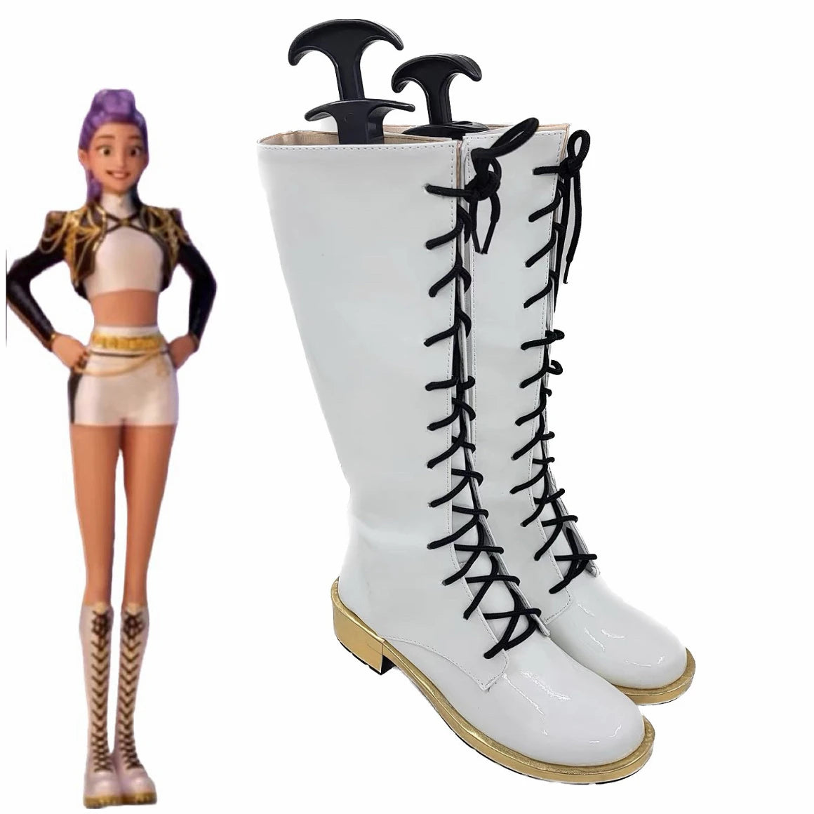 Girls Rumi Zoey Mira Cosplay Boots — Black Gold K-Pop Demon Hunters Costume Shoes for Halloween Role Play