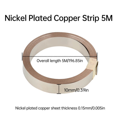 5M T2 Pure Copper & Nickel Strip — 0.15mm/0.2mm Nickel-Plated Copper Belt for 18650, 26650, 21700 Lithium Battery Pack Spot Welding